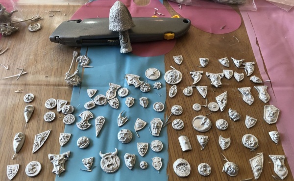 A full set of Shield aid shields with Kev Adams Mushroom and shield bearer